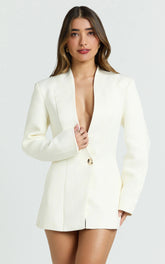 White Wrap Front Blazer Mini Dress with Gold Hardware Buttons